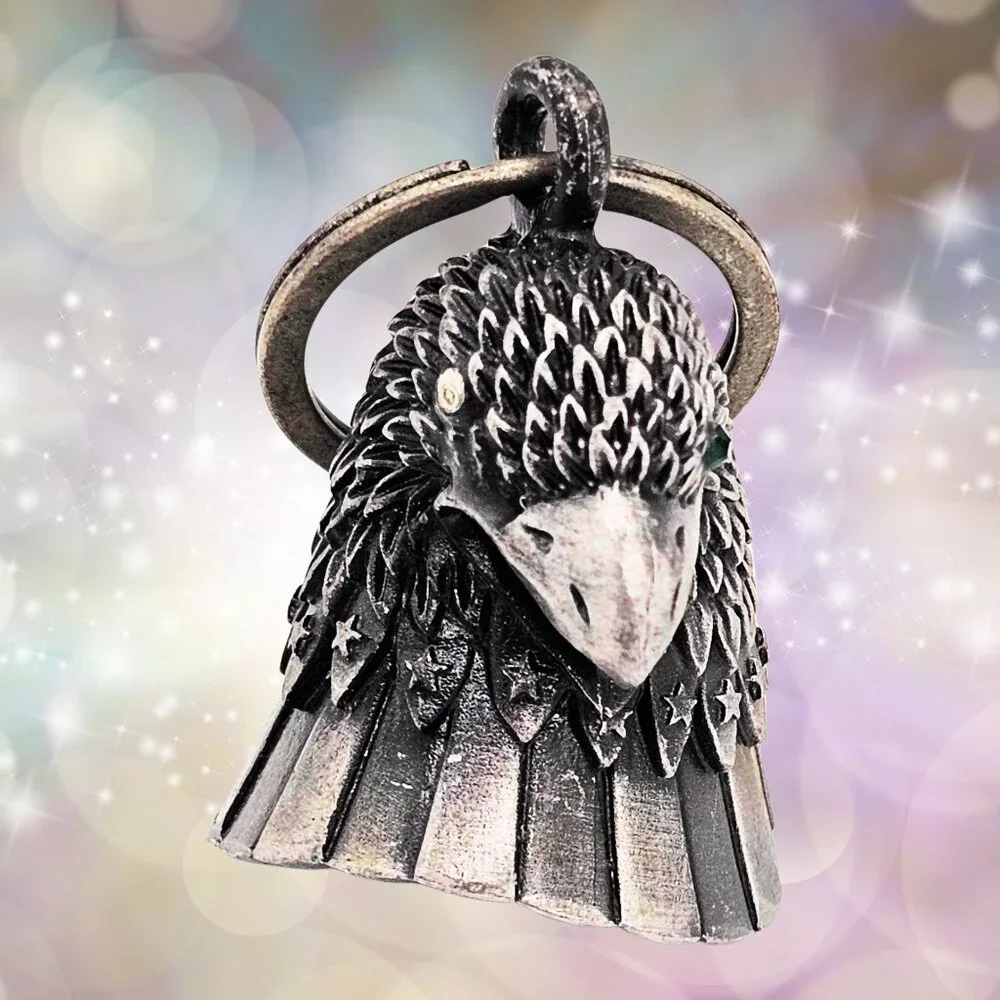 Vintage Eagle Guardian Bell Keychain Silver Tone Motorcycle Biker Bell - Picture 1 of 8